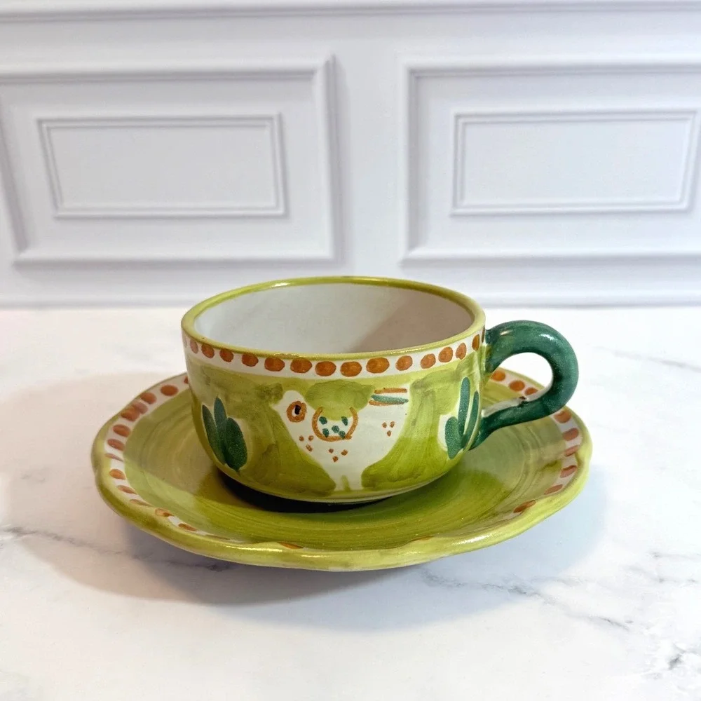Ceramica Solimene Vietri Positano CAS Yellow Chicken 18G Coffee‎ Cup & Saucer